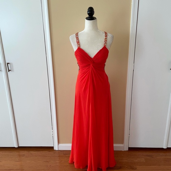 Faviana Orange Cut Out Jewel Detail Dress - Picture 2 of 9